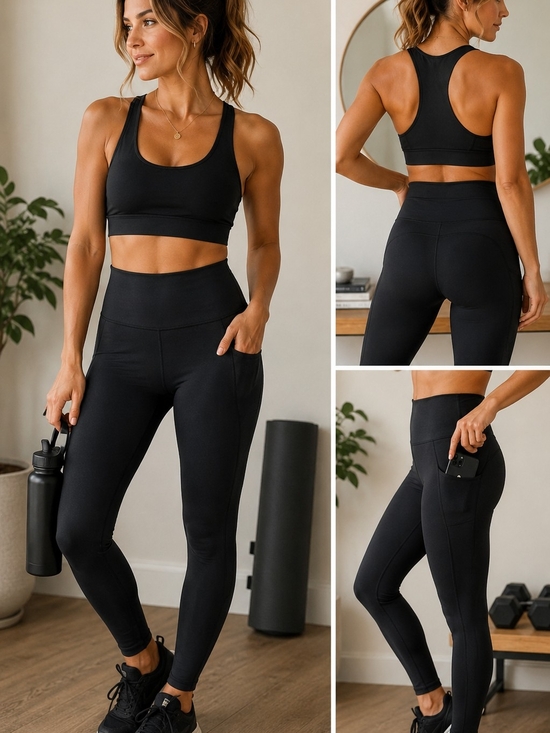 all in motion Pants - all in motion Black High-Waist Leggings & Racerback Sports Bra Set